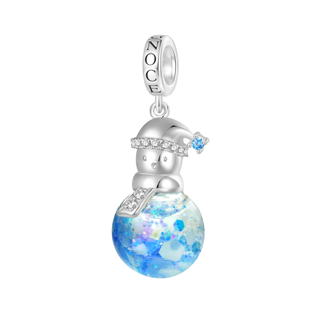 Blue Glitter Quicksand Snowman Pendant