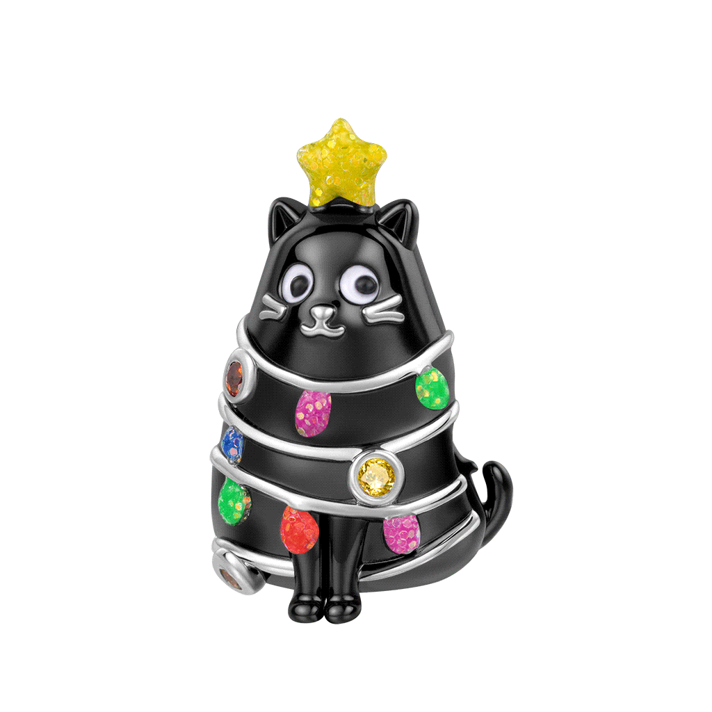 Black Cat Christmas Tree Charm