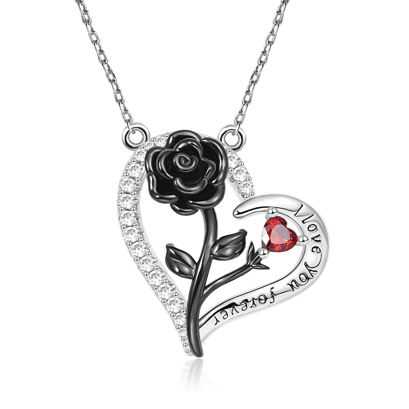 Black Rose Heart Necklace