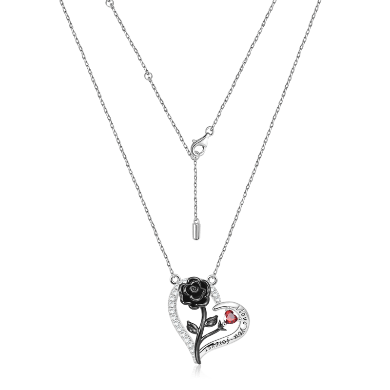Black Rose Heart Necklace