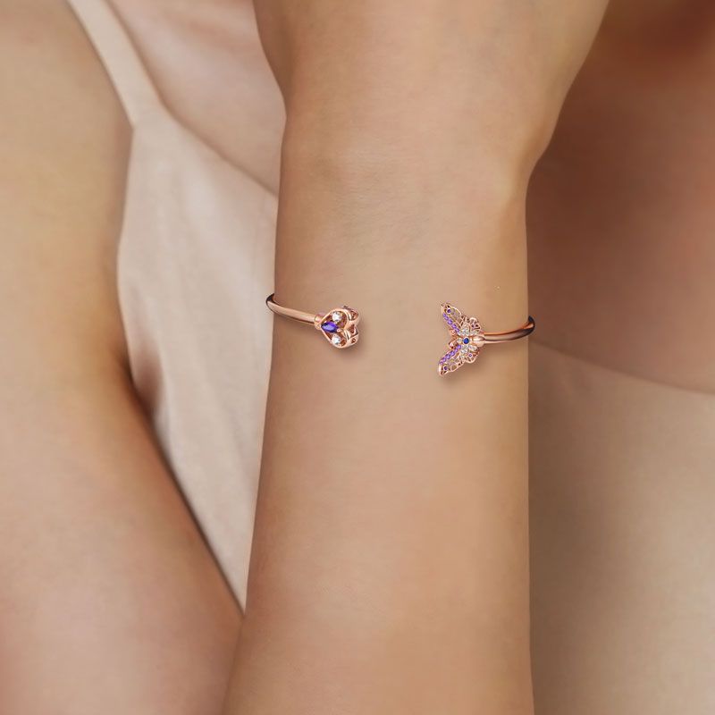 Butterfly & Heart Open Bangle