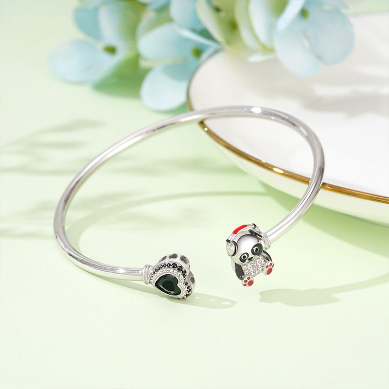 Panda & Heart Open Bangle