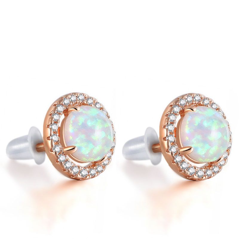 Round Stud Earrings with Opal