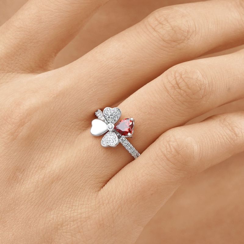Four Leaf Clover Birthstone Ring
