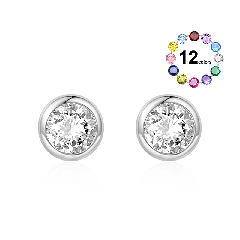 Birthstone Round Stud Earrings