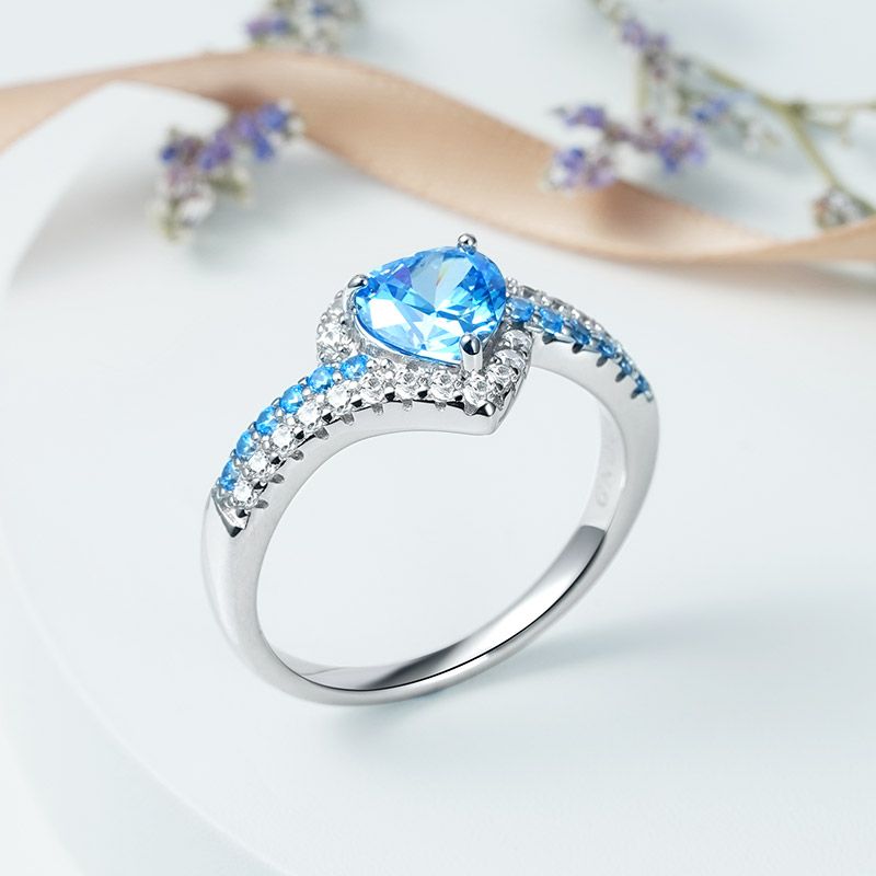Blue Heart-cut Promise Ring
