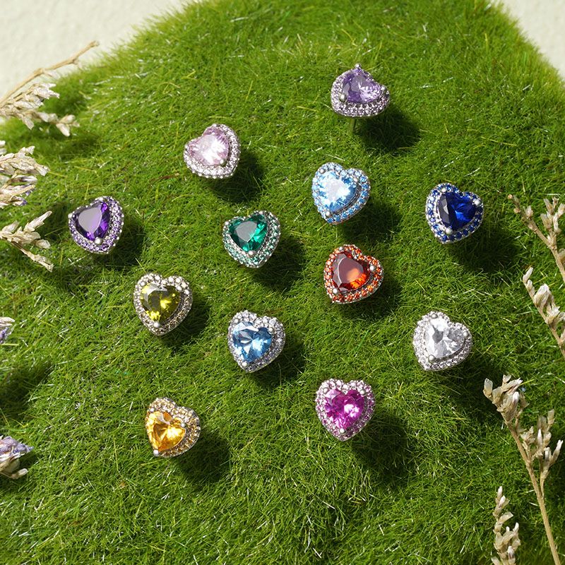 Heart Birthstone Stud Earrings