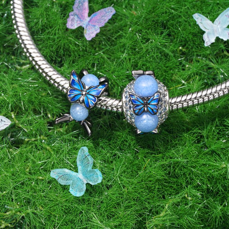 Blue Butterfly Round Charm