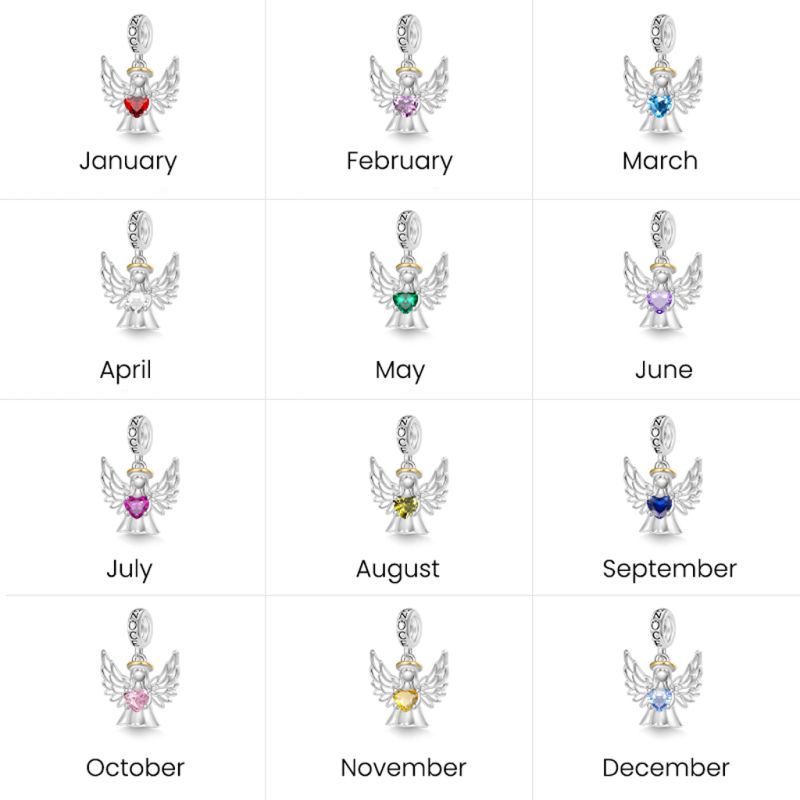 Angel Wings Birthstone Charm