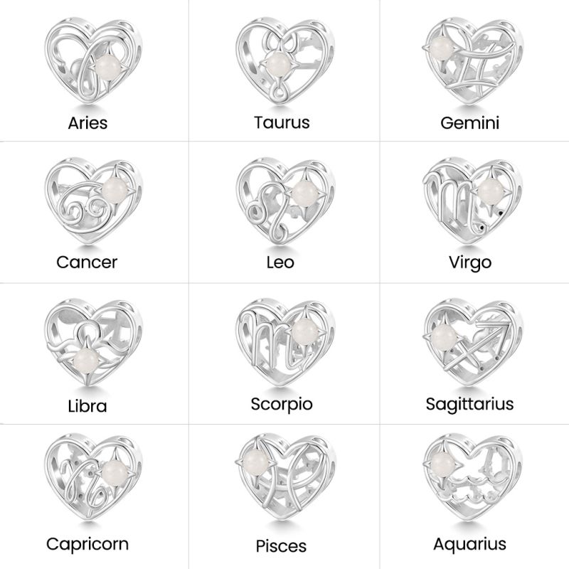 Twelve Zodiac Signs Heart Charm