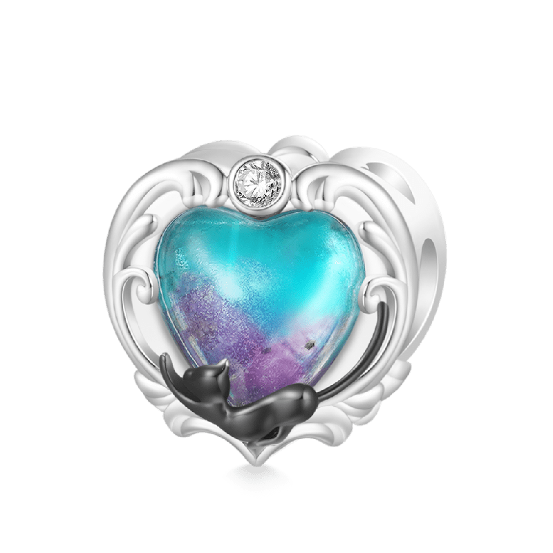Black Cat Heart Charm