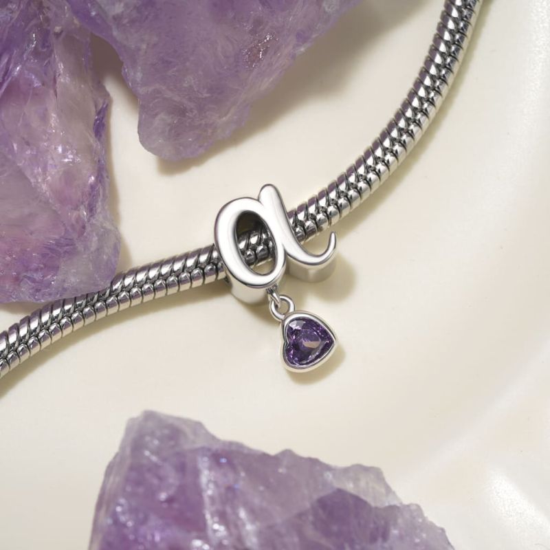 Letter Heart Birthstone Charm