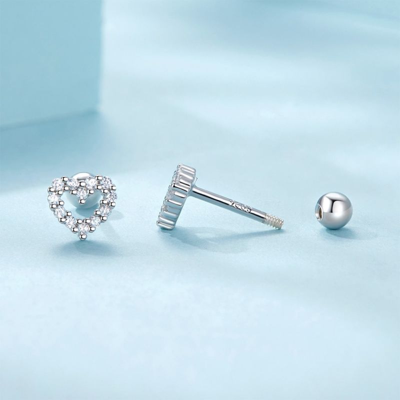 Heart Threaded Ball Stud Earrings
