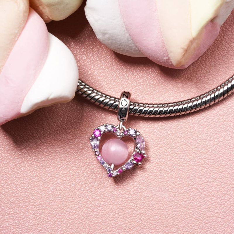 Cats Eye Round Bead Heart Pendant