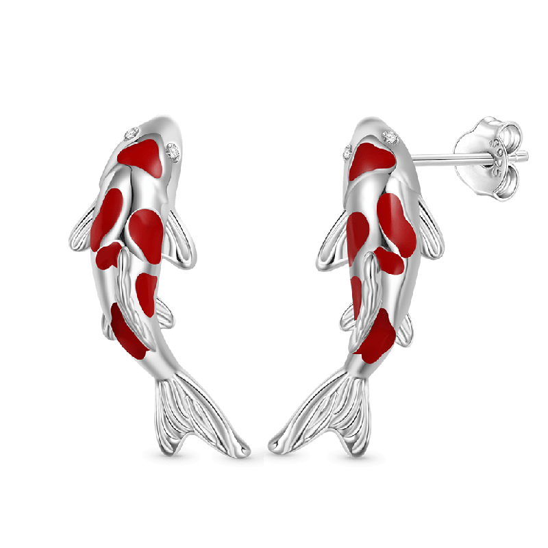 Red Koi Fish Stud Earrings