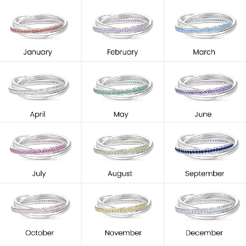 Trinity CZ Birthstone Eternity Rings