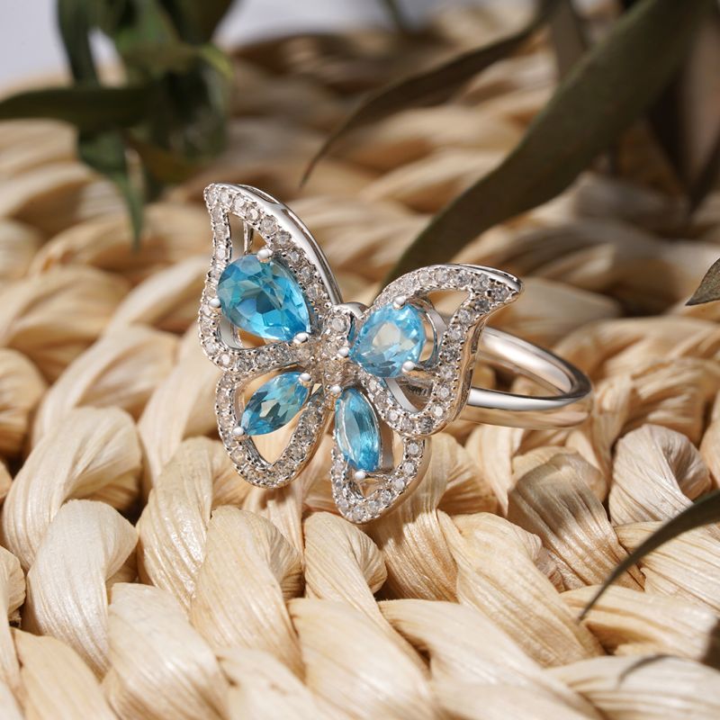 Blue Topaz Butterfly Ring