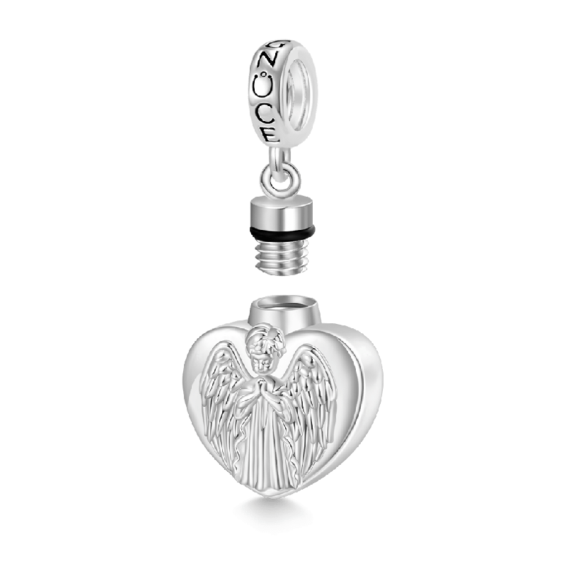 Memorial Angel Urn Ashes Heart Pendant