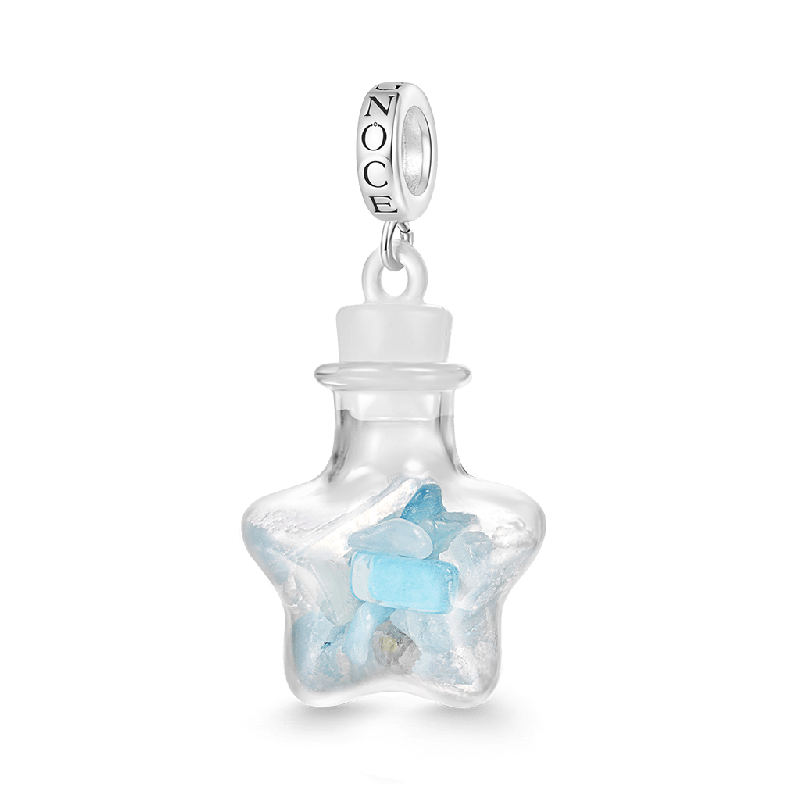 Aquamarine Crystal Glass Bottle Pendant
