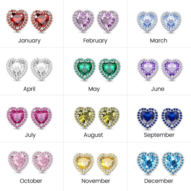 Heart Birthstone Stud Earrings