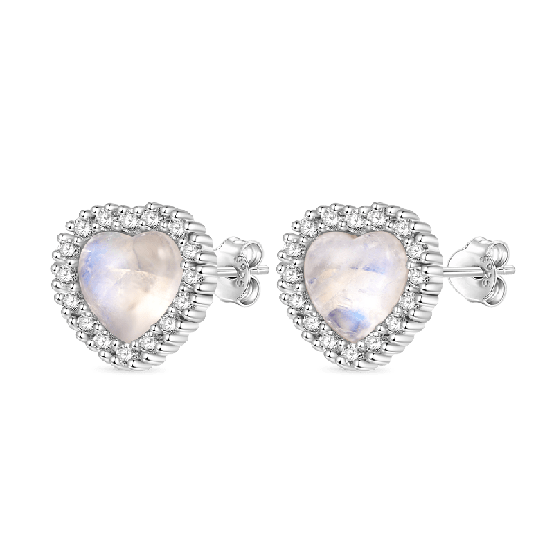 Moonstone Heart Stud Earrings
