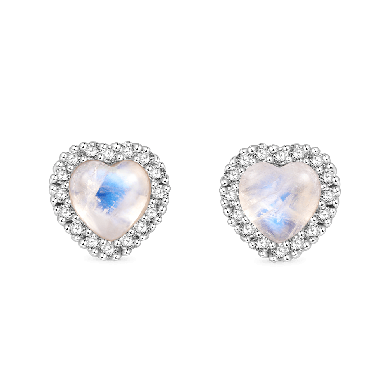 Moonstone Heart Stud Earrings