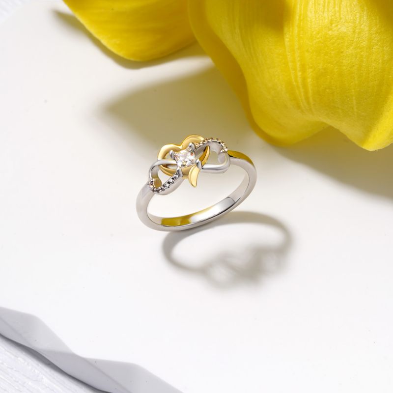 Diamond Heart Infinity Mobius Ring