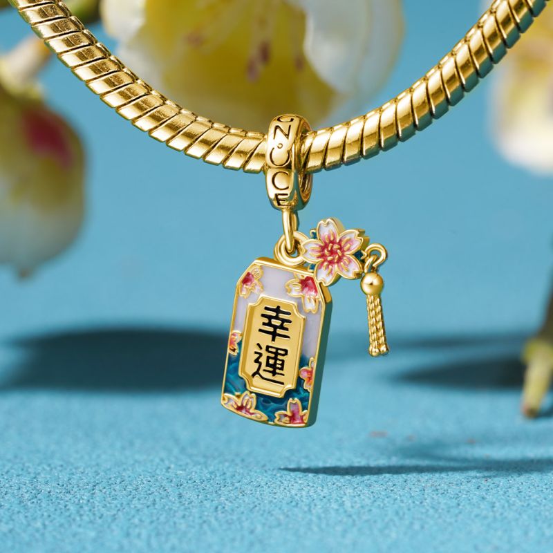 18k Gold Ukiyo-e Cherry Blossom Pendant