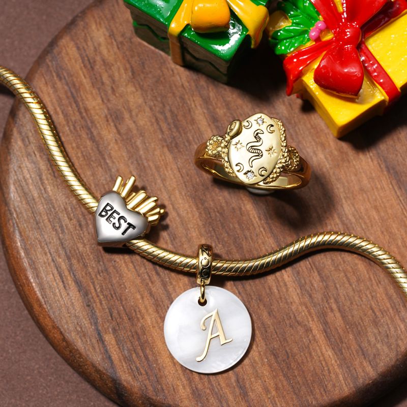 Natural Shell Gold Letters Pendant