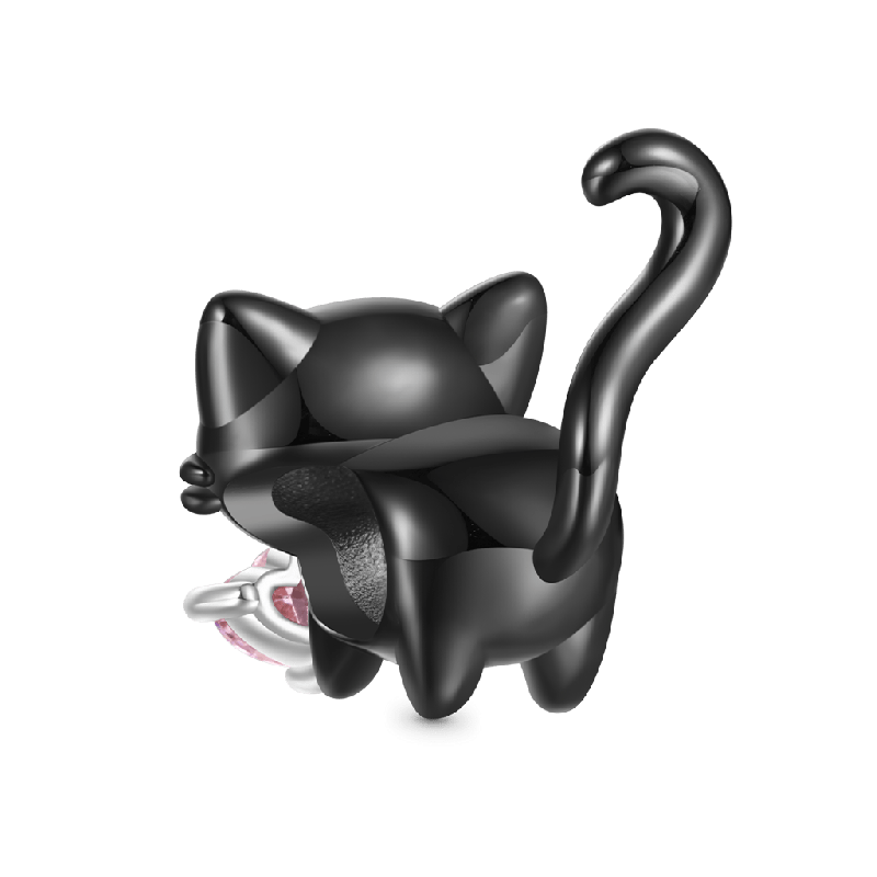 Black Cat Heart Tail Charm