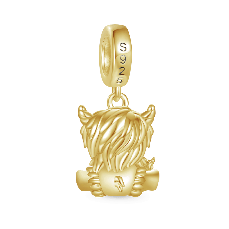 Gold Highland Cow Mother and Child Pendant