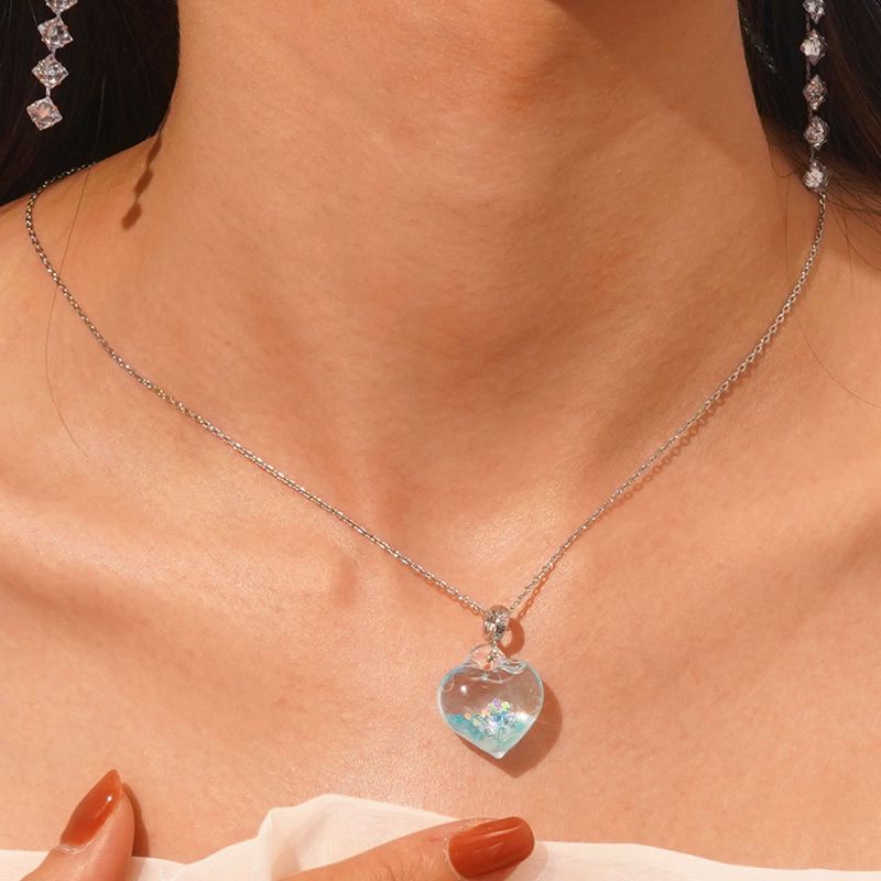 Blue Glitter Heart Pendant