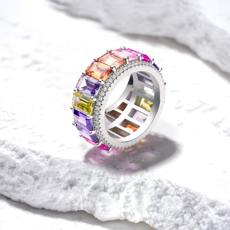 Baguette Cut Rainbow Band Ring