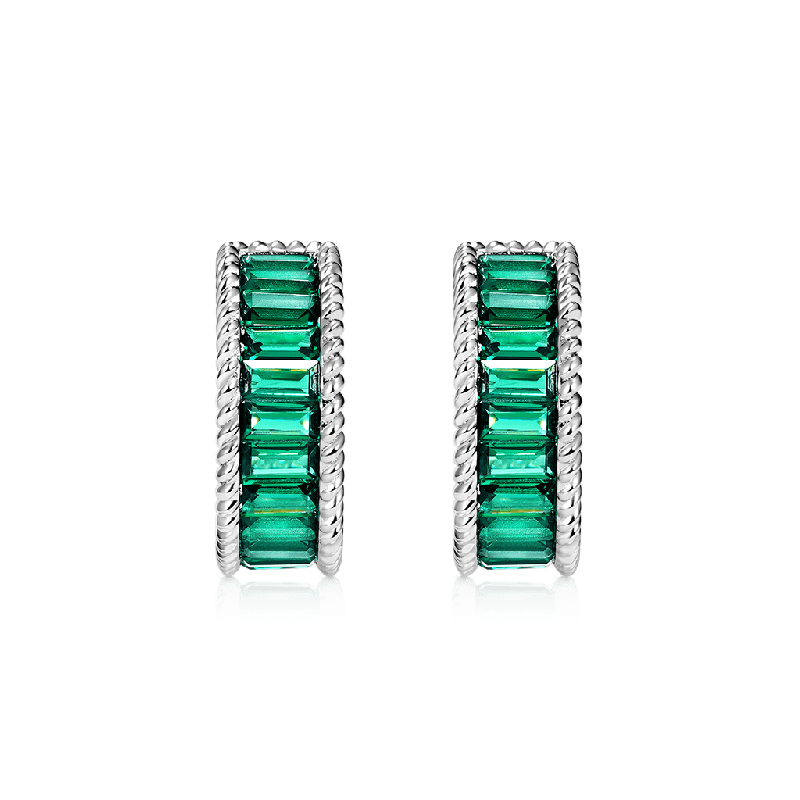 Paved Twisted Rope C Hoop Earrings