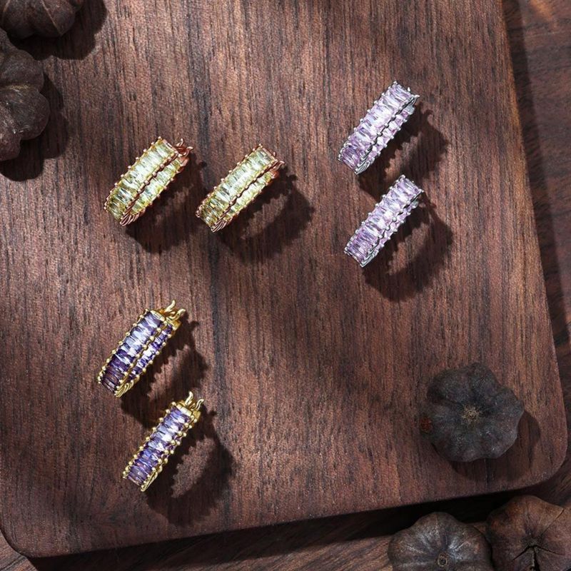 Citrine Baguette Cut Eternity Hoop Earrings