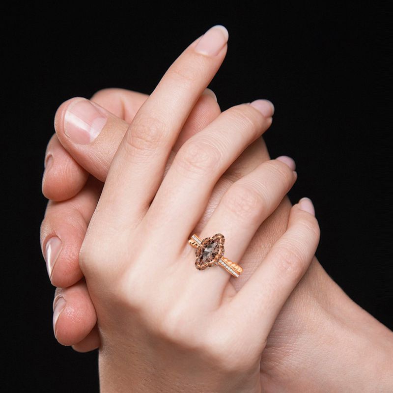 Vintage Brown Marquise-Cut Halo Ring