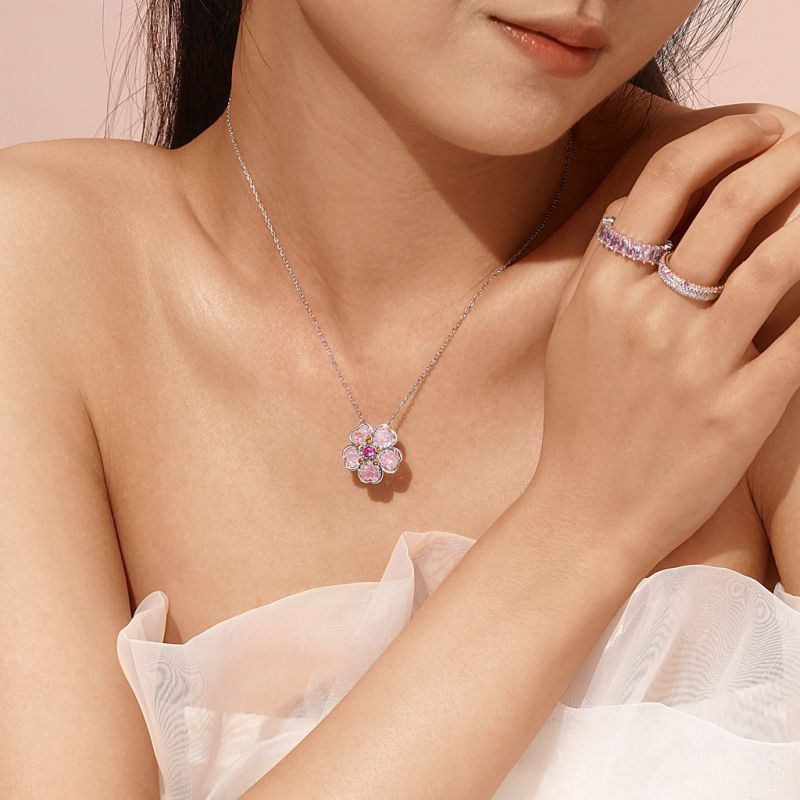 Cherry Blossoms Heart Cut Necklace