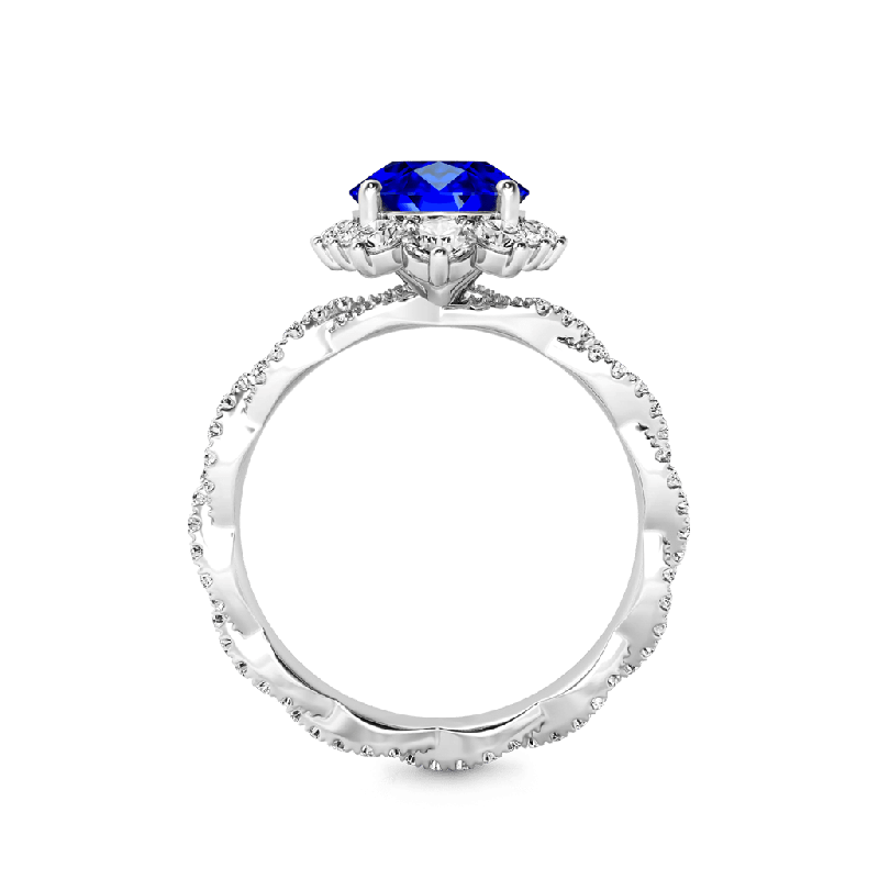 Sapphire Cluster Halo Twisted Ring