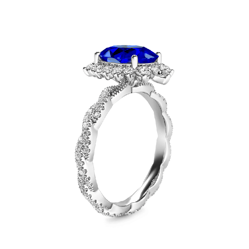 Sapphire Cluster Halo Twisted Ring