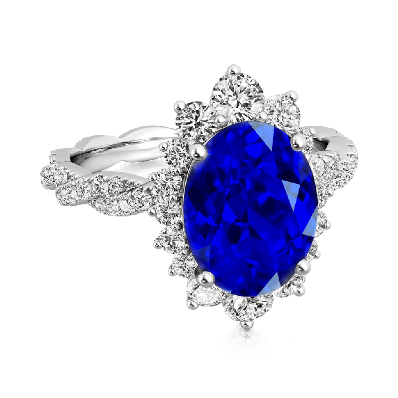 Sapphire Cluster Halo Twisted Ring