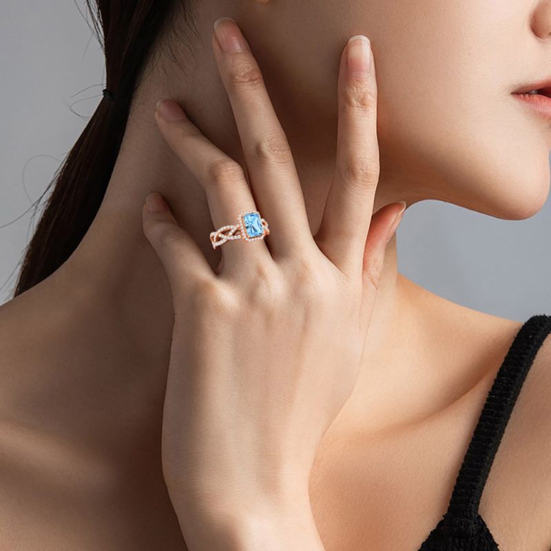 Radiant-cut Halo Crossover Ring