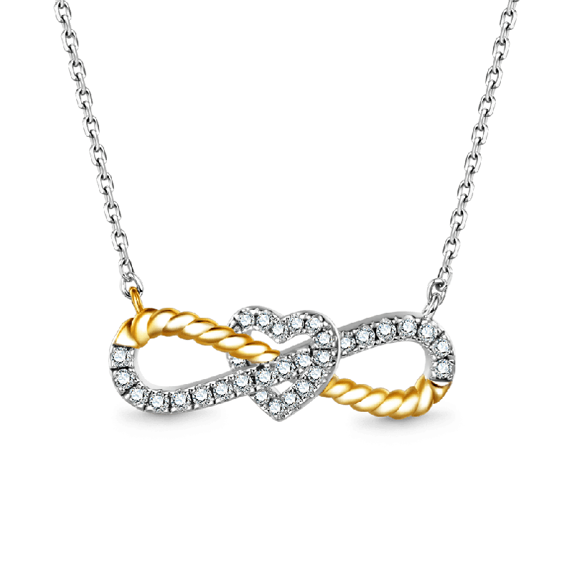 Two-tone Infinity & Heart Twisted Rope Necklace