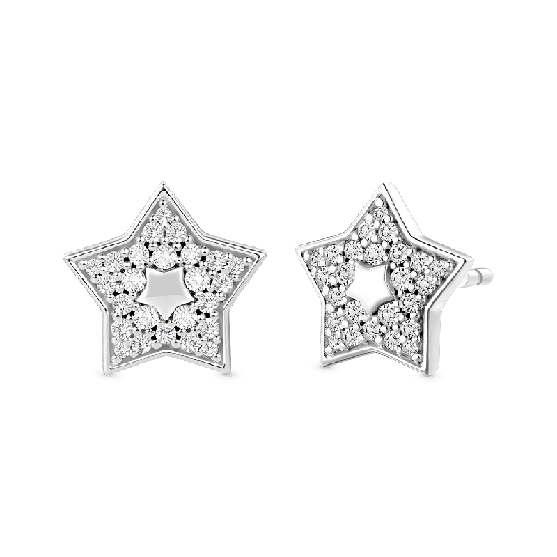 White Topaz Pave Star Stud Earrings