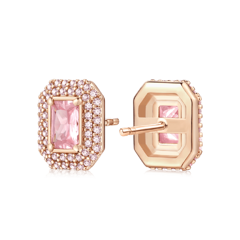 Pink Rose Gold Square Stud Earrings
