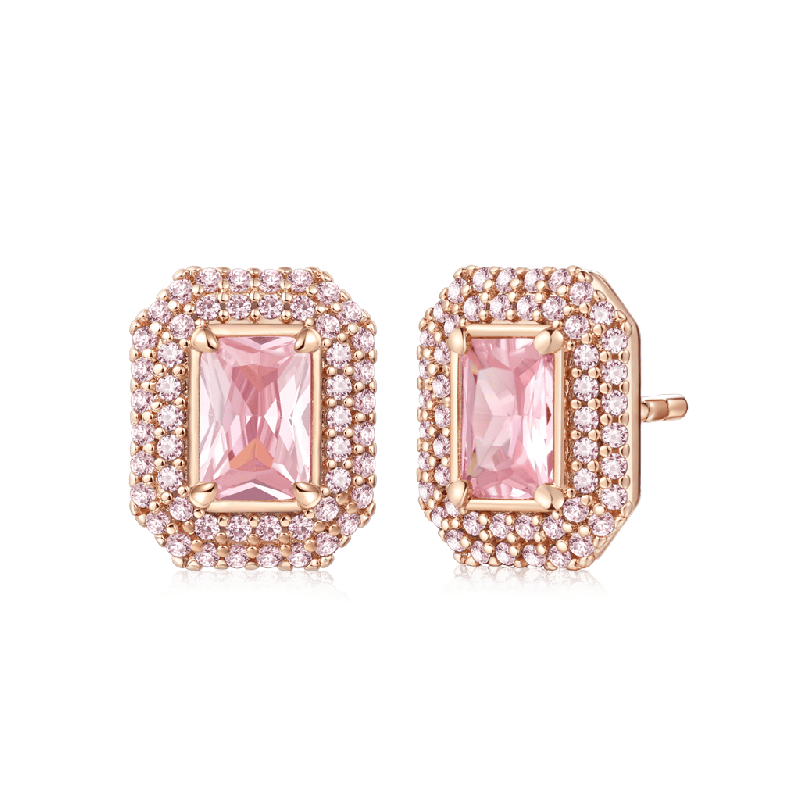 Pink Rose Gold Square Stud Earrings