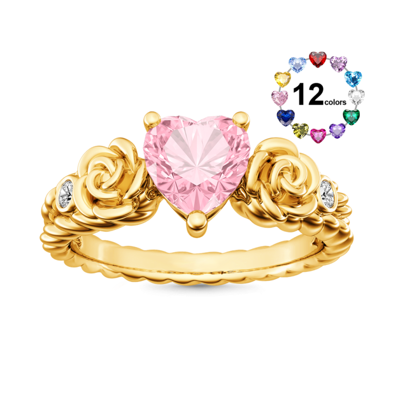 Heart Rose Flower Engagement Ring