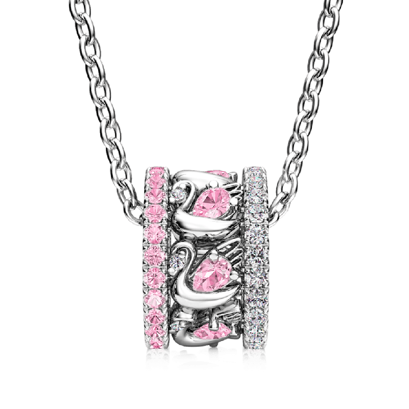 Pink Swan Drum Pendant Necklace