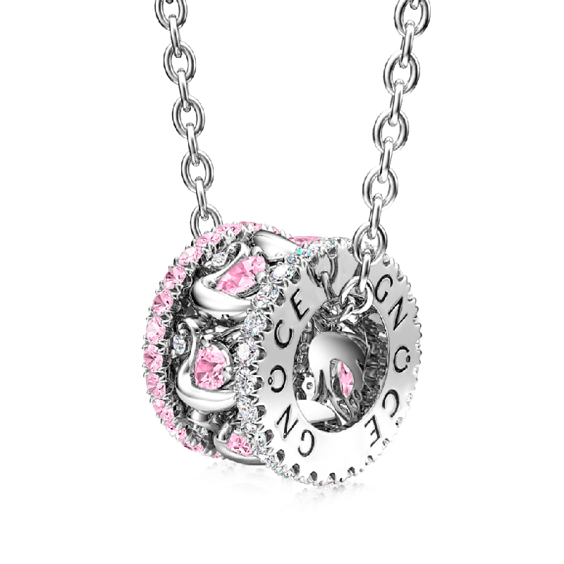 Pink Swan Drum Pendant Necklace