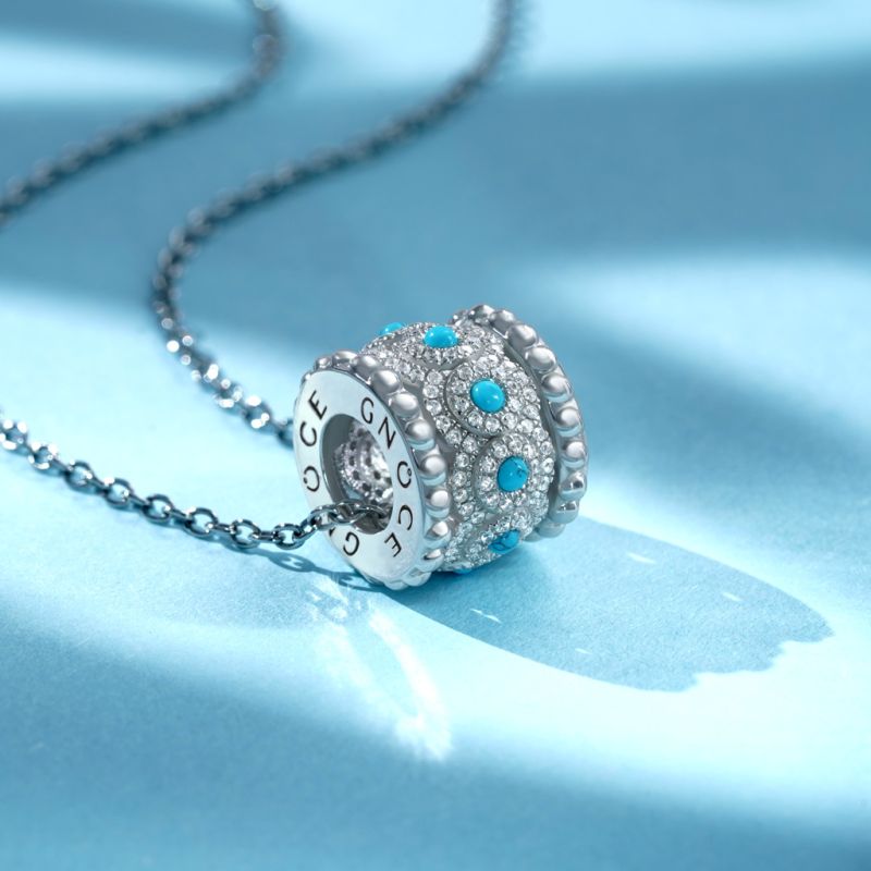 Turquoise Halo Drum Pendant Necklace