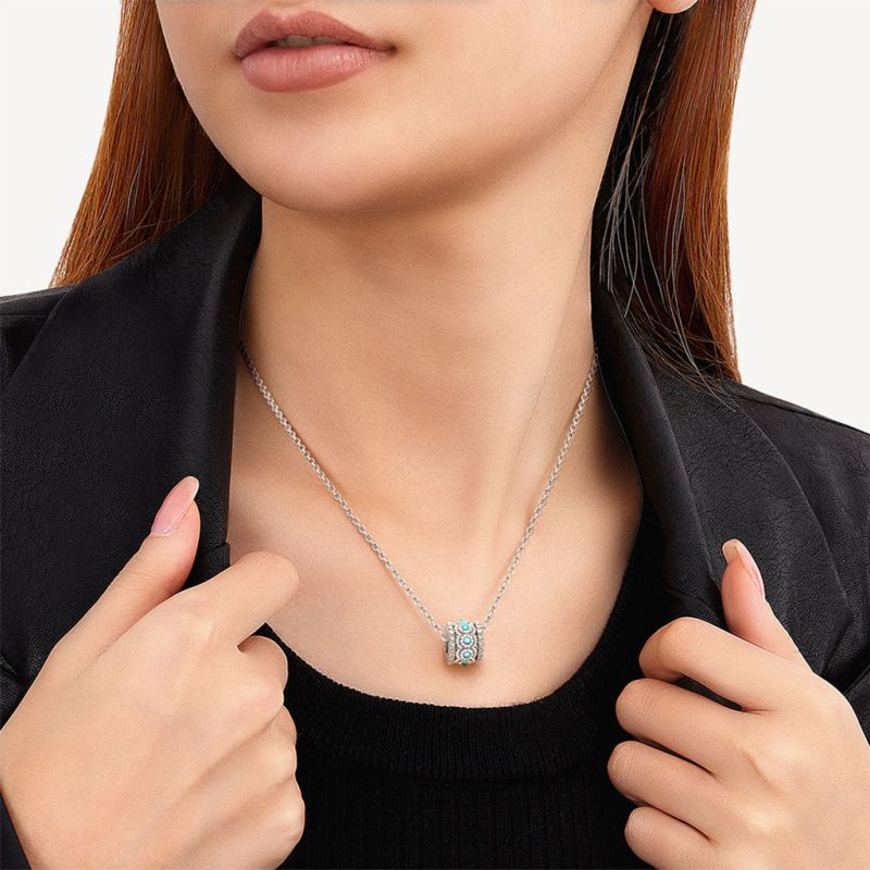 Turquoise Halo Drum Pendant Necklace